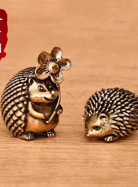 纯黄铜仿古刺猬茶宠摆件