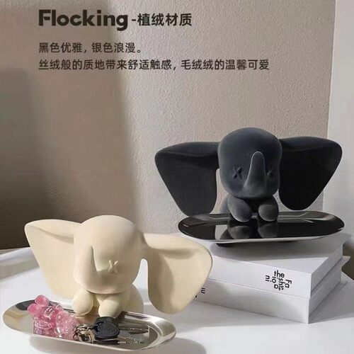 创飞意植绒绒树脂小象公工仔艺品办公桌面纪念品立体植小飞象装饰