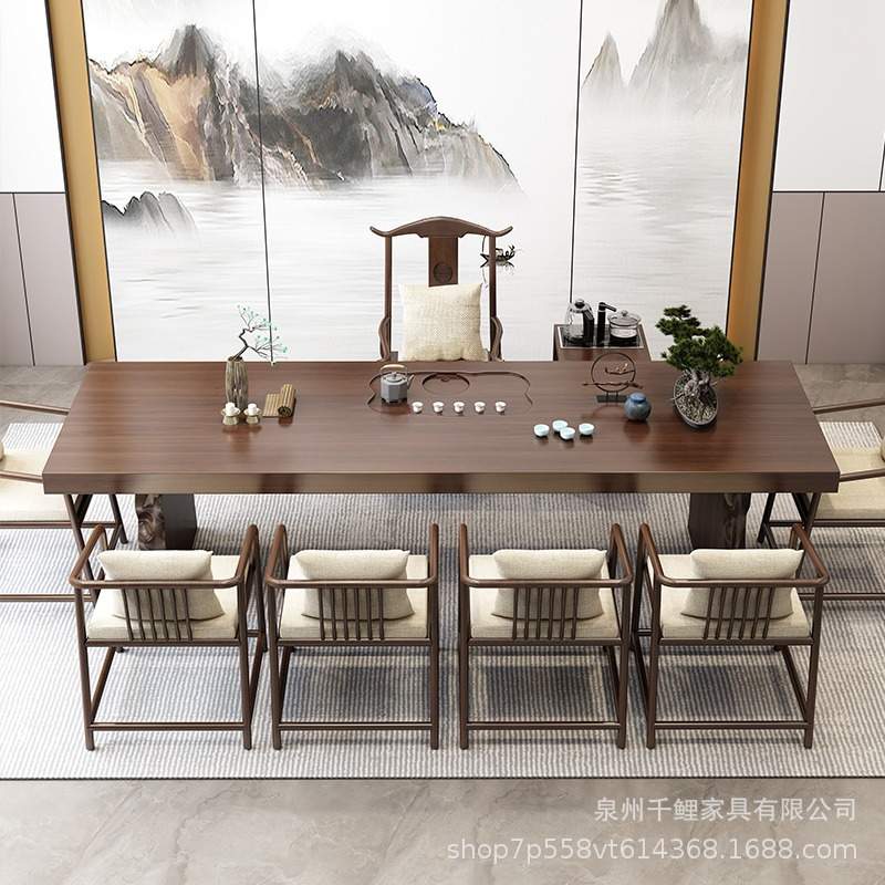 新中式实木茶桌全套简约客厅大板茶台家用办公室禅意泡茶桌椅组合