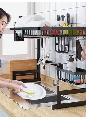 水槽水盘碗碟沥水厨房置物架池上方锈收架纳不钢多LSJ54651功能洗