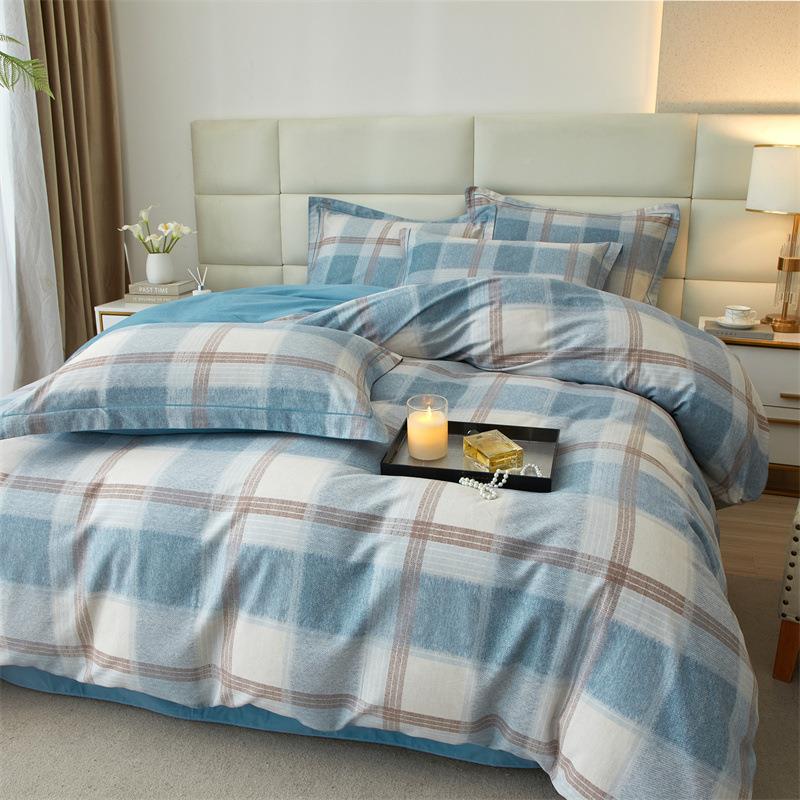 MXL-2024奢棉磨毛加厚四件纯套全棉轻简印约花床单被套床上用品南