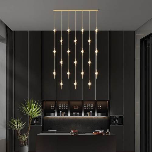 意式全铜吊极简楼梯吊79灯挑高公寓复式梯楼三跑双折旋转楼中空窄