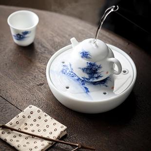 纯手绘竹林茶舍茶盘家小型沥圆水干台泡用陶73818360瓷迷你储水形