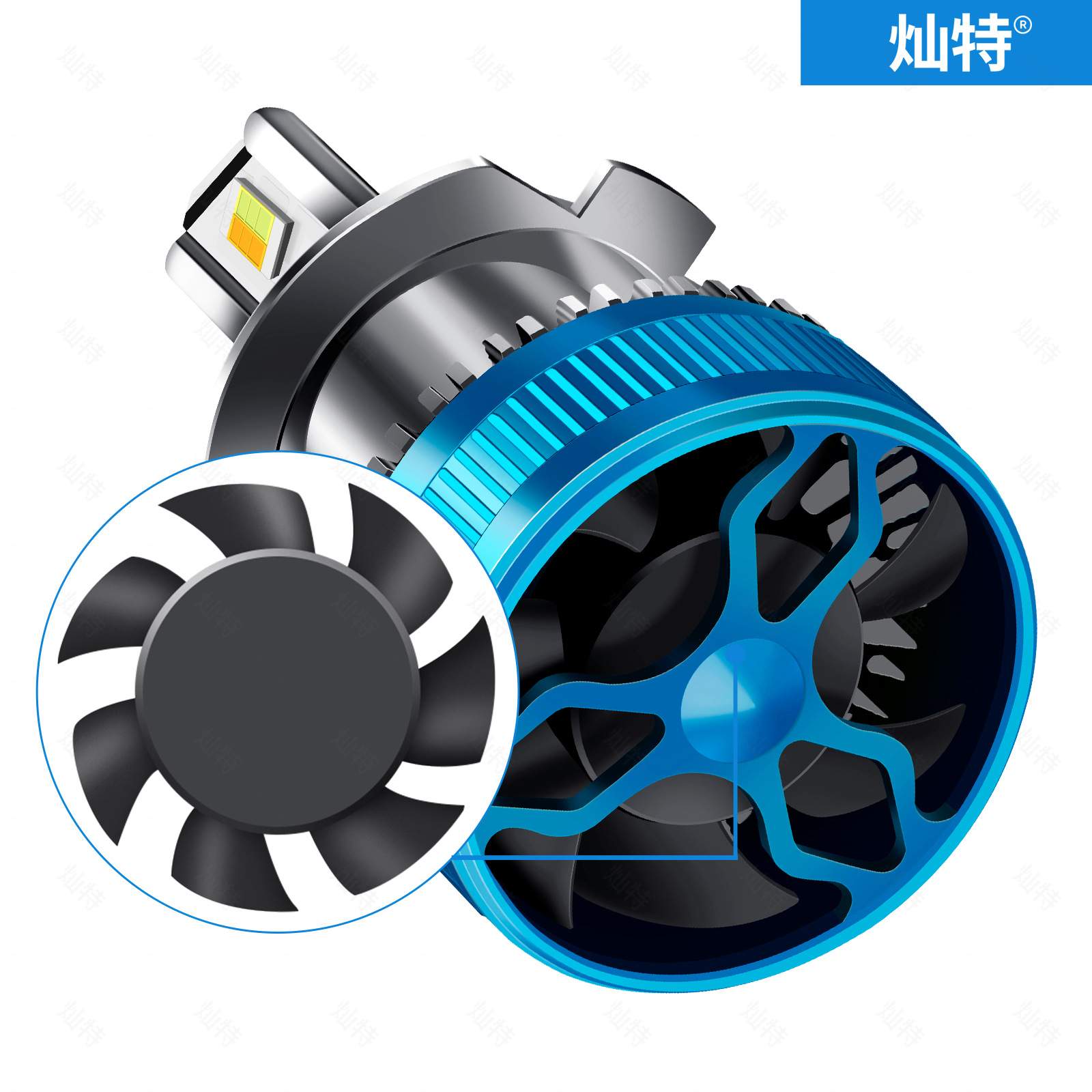灿特大功率100W双铜管三色大灯H1 H4 H7 H11 9005远近一体LED大灯