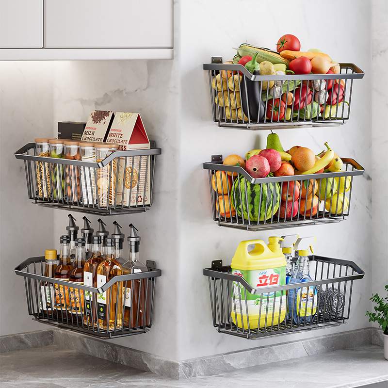 澳利鑫厨房置物架多功能壁挂调味料品收纳304不锈钢墙上蔬菜篮