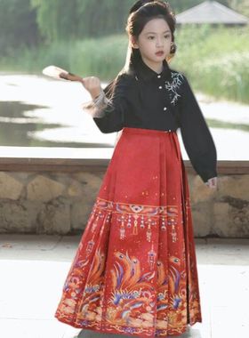 原创新中式儿童马面裙女童春秋爆款国潮高端新款古风汉服母女套装