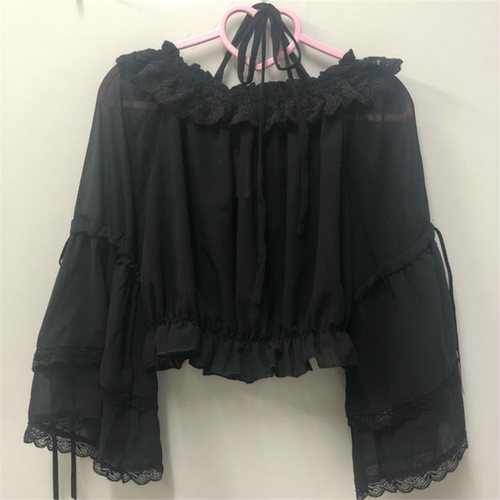 日系甜美内搭lolita一字领姬袖挂脖雪纺打底衫