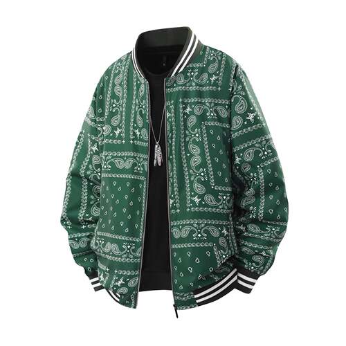 Vintage Cashew Flower Patchwork Baseball Jacket Men's