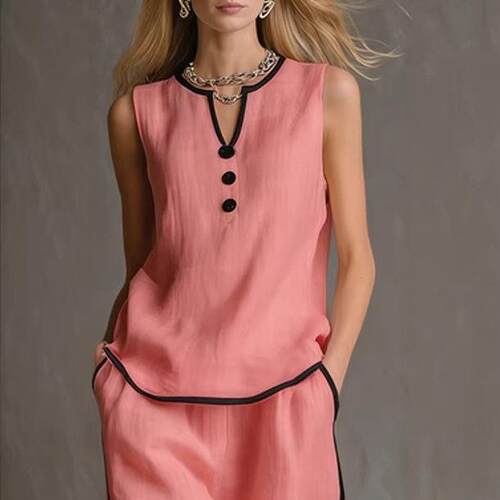 Old Money Aesthetic ! Women's Contrast Trim V-Neck Set |