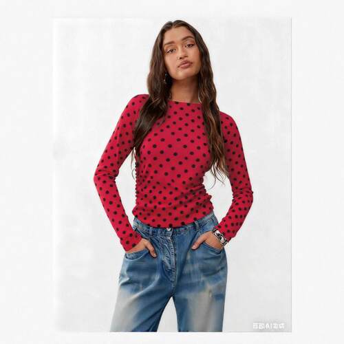 Polka Dot Tops For Women Y2K Long Sleeve Crop Top Ladybug
