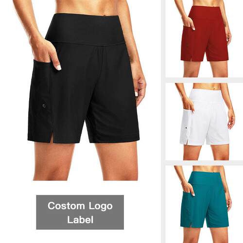 Women's 5 Inch High Waist Swim Board Shorts with Liner and