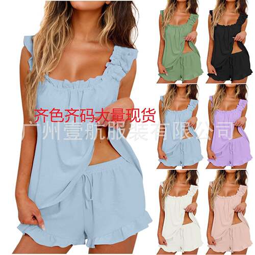 Women Y2k Pajamas Set 2 Piece Ruffle Pi Soft Tank Top and