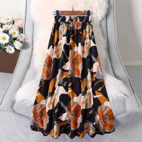 Women's Long Split Skirt Woven  Elastic Waist  Bohemian