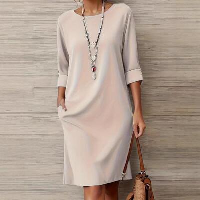 Solid Half Sleeve Dress Casual Loose Dress for Daily Wear