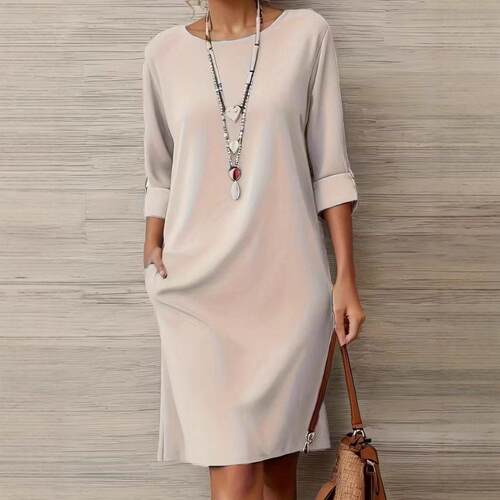 Solid Half Sleeve Dress Casual Loose Dress for Daily Wear