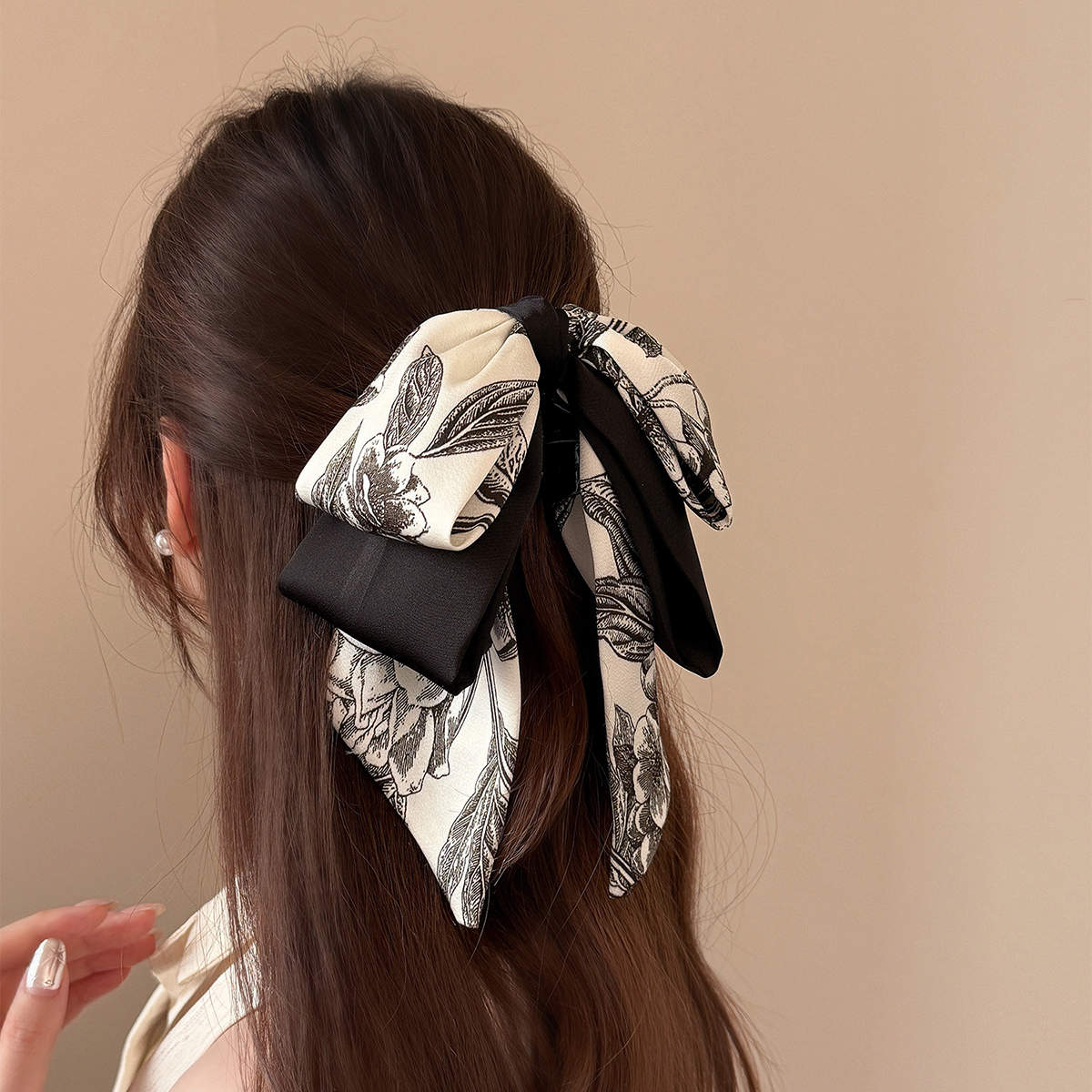 国风水墨印花蝴蝶结马尾夹