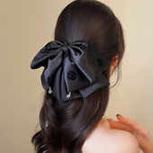 蝴蝶结发夹女2025新款 高端轻奢玫瑰缎面发饰优雅后脑勺半扎发抓夹