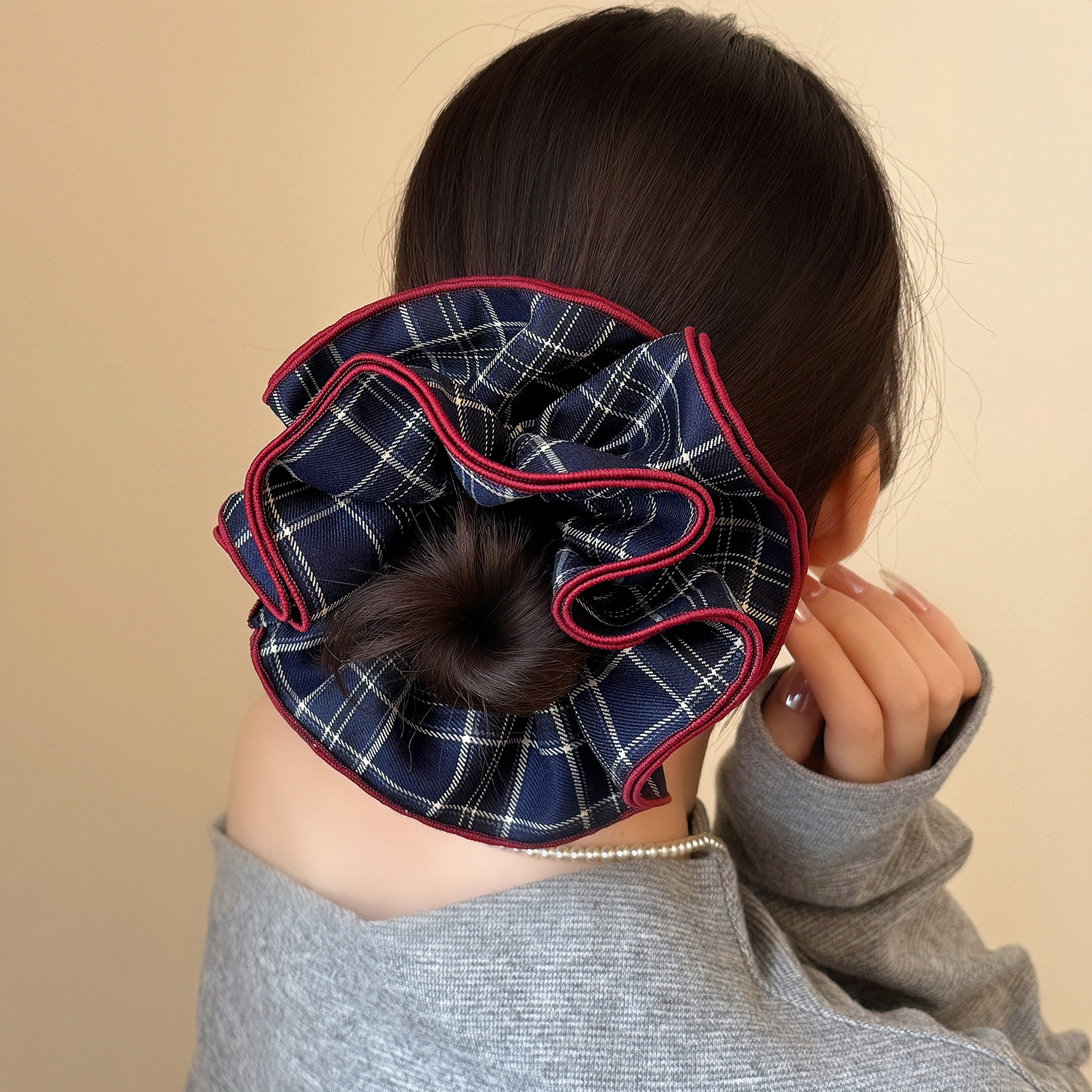 大肠发圈女2025新款复古风格纹四层缎面头花韩版扎头发丸子头发绳,饰品/流行首饰/时尚饰品新,发饰,淘宝优惠券,粉丝福利购,淘宝优惠卷