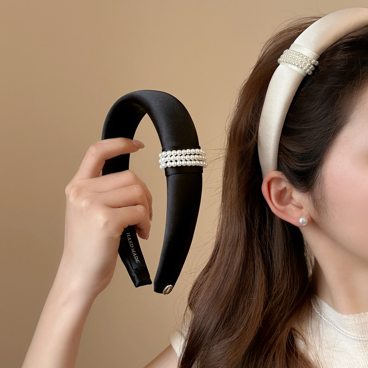 千金风缎面珍珠海绵发箍