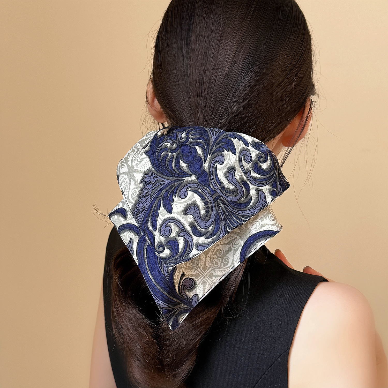 2025新款缎面印花方巾发圈