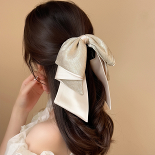 法式高级感细闪蝴蝶结飘带抓夹女优雅半扎发发夹文艺气质轻奢抓夹