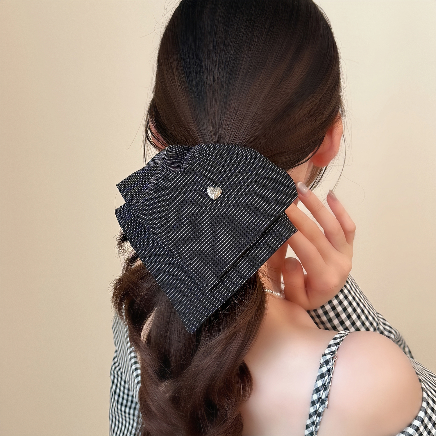 简约法式条纹方巾大肠发圈