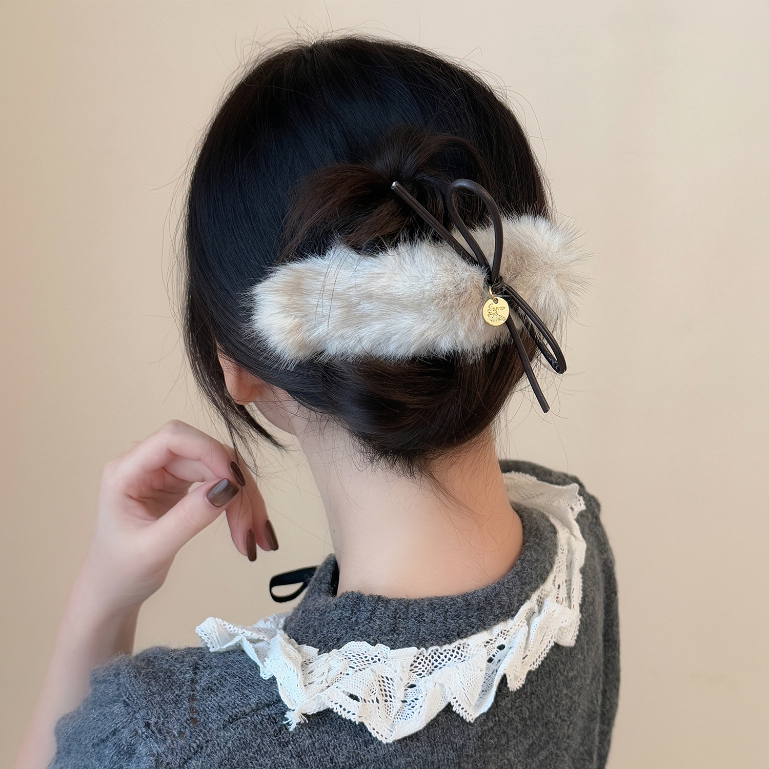 森系温柔风水貂绒蝴蝶结发夹