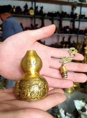 中式铜葫芦摆件纯铜开口麒麟镇宅招财对路口医院书房办公室卧室冲