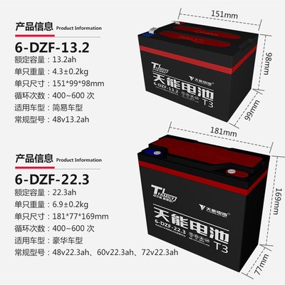 天能T3真黑金电池48v60v72v/12ah20ah电动车以旧换新南京实体