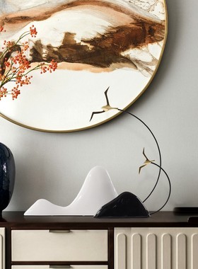 新中式假山艺术摆件轻奢玄关客厅书房装饰品样板房软装工艺品摆设