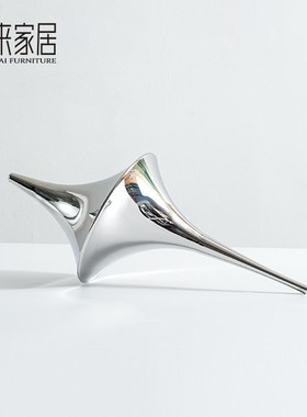 轻奢风金属陀螺摆件高级感银色装饰品样板房售楼处酒柜客厅柜摆设