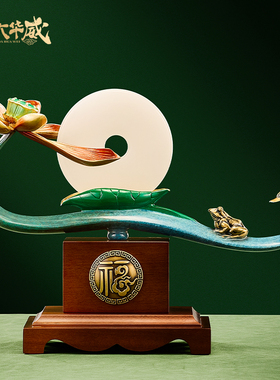 荷塘月色玉石平安扣摆件全铜工艺品高端大气进门玄关装饰乔迁礼物