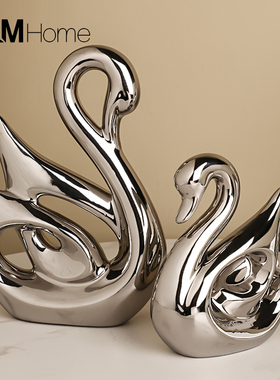 现代轻奢电镀银色天鹅摆件家居客厅玄关酒柜电视柜桌面装饰品摆设