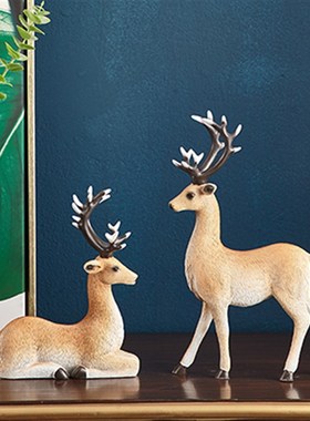 梅花情侣麋鹿招财鹿树脂摆件工艺品家居客厅电视柜酒柜装饰品玄关