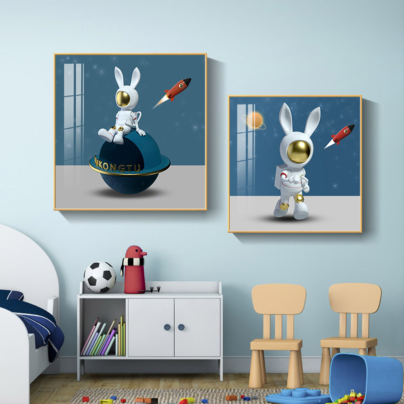 儿童房装饰画太空人房间背景墙挂画男孩女孩卧室现代简约卡通壁画