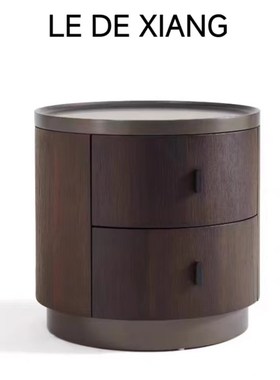 意式极简poliform烟熏色实木圆形床头柜简约现代圆柜储物柜床边柜