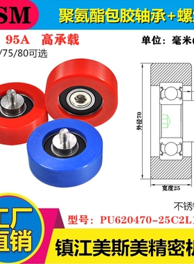 包胶轴承聚氨酯滑轮95A高承载带螺杆耐磨滚轮PU620470-25C2L12M10