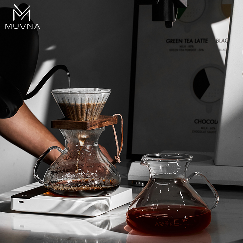 MUVNA慕威纳 手制咖啡器具泡茶壶手冲咖啡萤盏玻璃分享壶带刻度