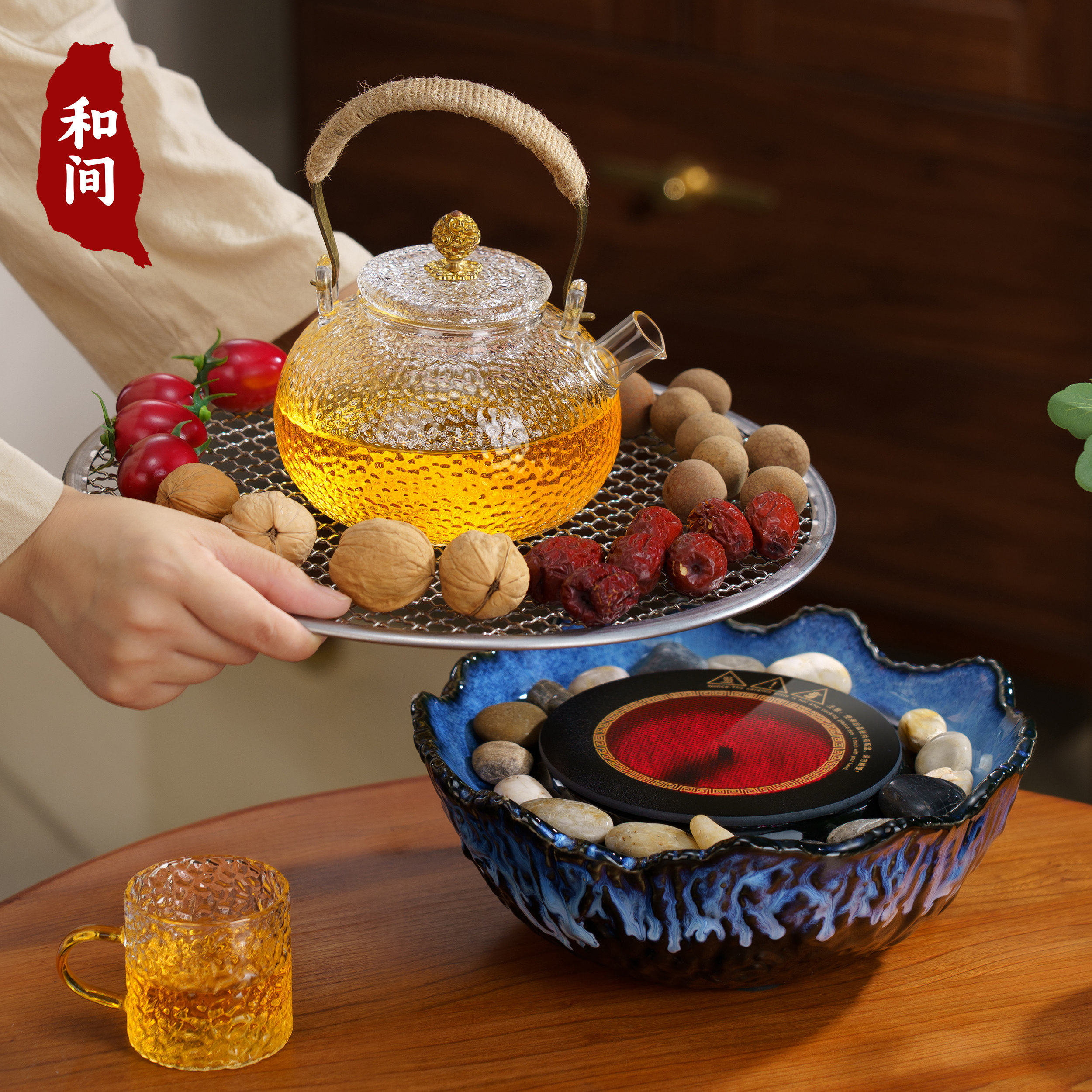 围炉煮茶电炉室内家用烤火炉套装器具全套耐高温玻璃烧水壶煮茶器