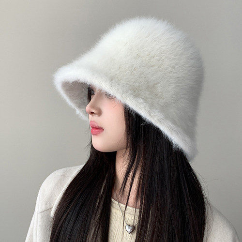 高级感毛茸茸兔毛渔夫帽水桶帽女