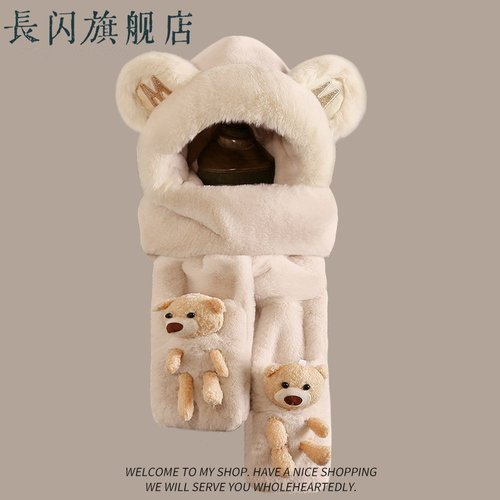 儿童帽子围巾一体女秋冬加绒新款