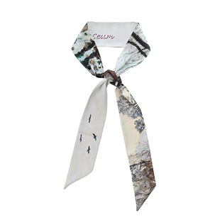 原创设计莫奈雪景油画绑包包手柄丝巾飘带领巾腰带发带绑耳机女