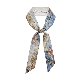 原创设计莫奈冬季 景色油画绑包包手柄丝巾飘带领巾腰带发带绑耳机