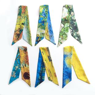 原创梵高油画短款mini手腕带绑包包手柄丝巾飘带手提包带装饰发带