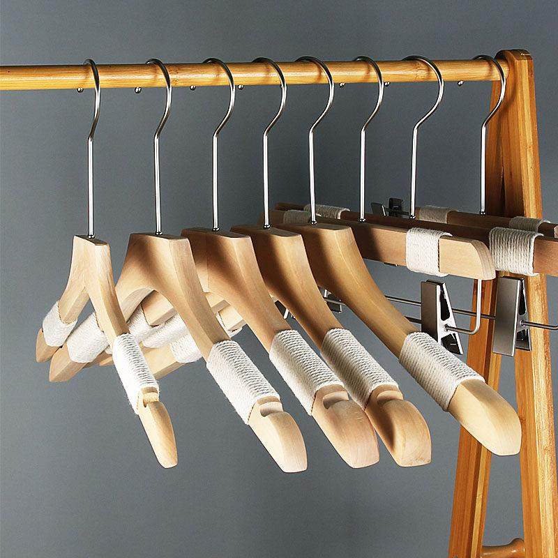 手工绑捆棉麻绳防滑服装店男女装原木色实木衣架撑挂展示LOGO定制,收纳整理,木质衣架,淘宝优惠券,粉丝福利购,淘宝优惠卷