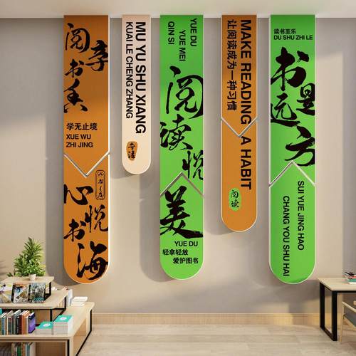 图书角布置氛围阅读区文化墙面装饰览室绘本馆幼儿童区园书房店吧