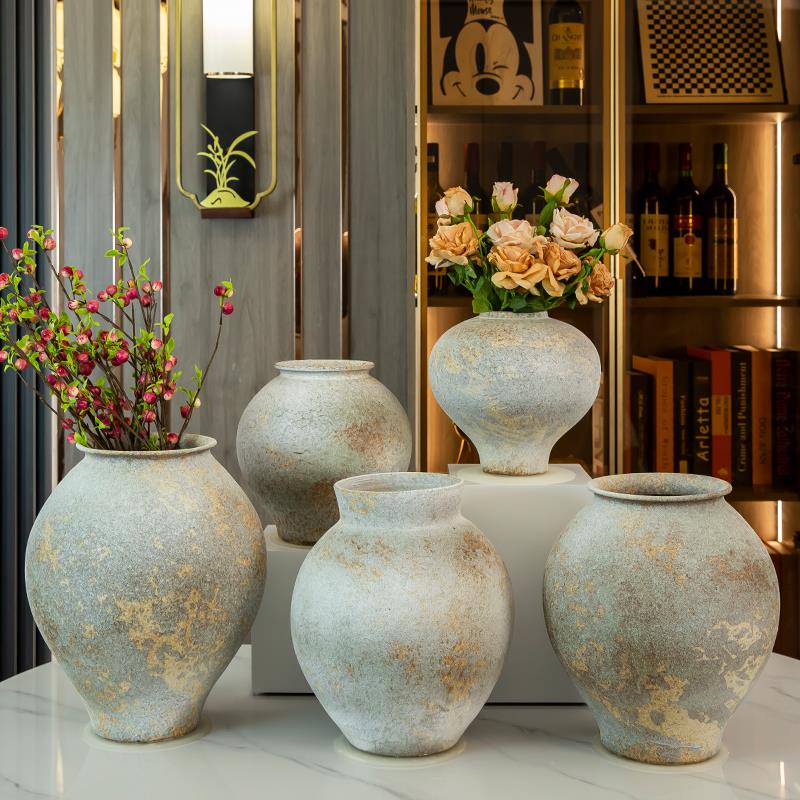 景德镇陶瓷复古手工粗陶多肉花盆花瓶花器土陶罐新中式插干花特价