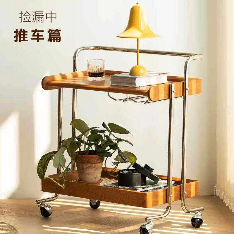 （北府推车特价专区）复古实木边几中古移动小推车客厅沙发茶几