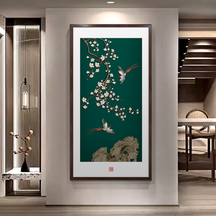 喜气盈门玄关装饰画新中式入户正对门喜上眉梢喜鹊寓意好过道挂画