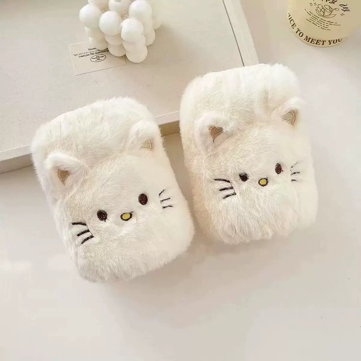 秋冬毛绒猫咪防污保暖袖套女款